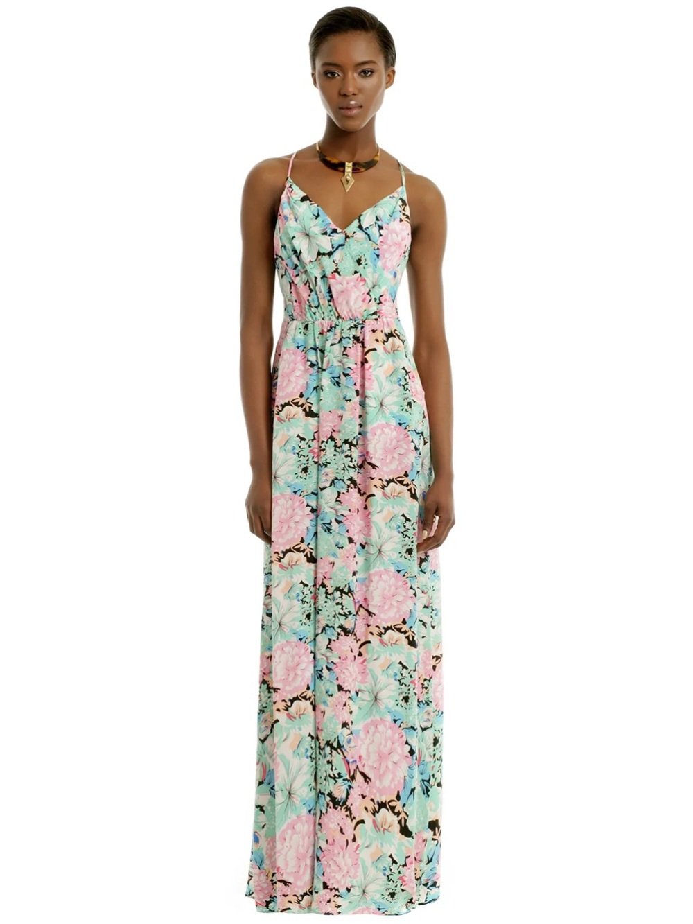 Yumi Kim Silk Floral Maxi Dress Open Back Criss Cross Medium